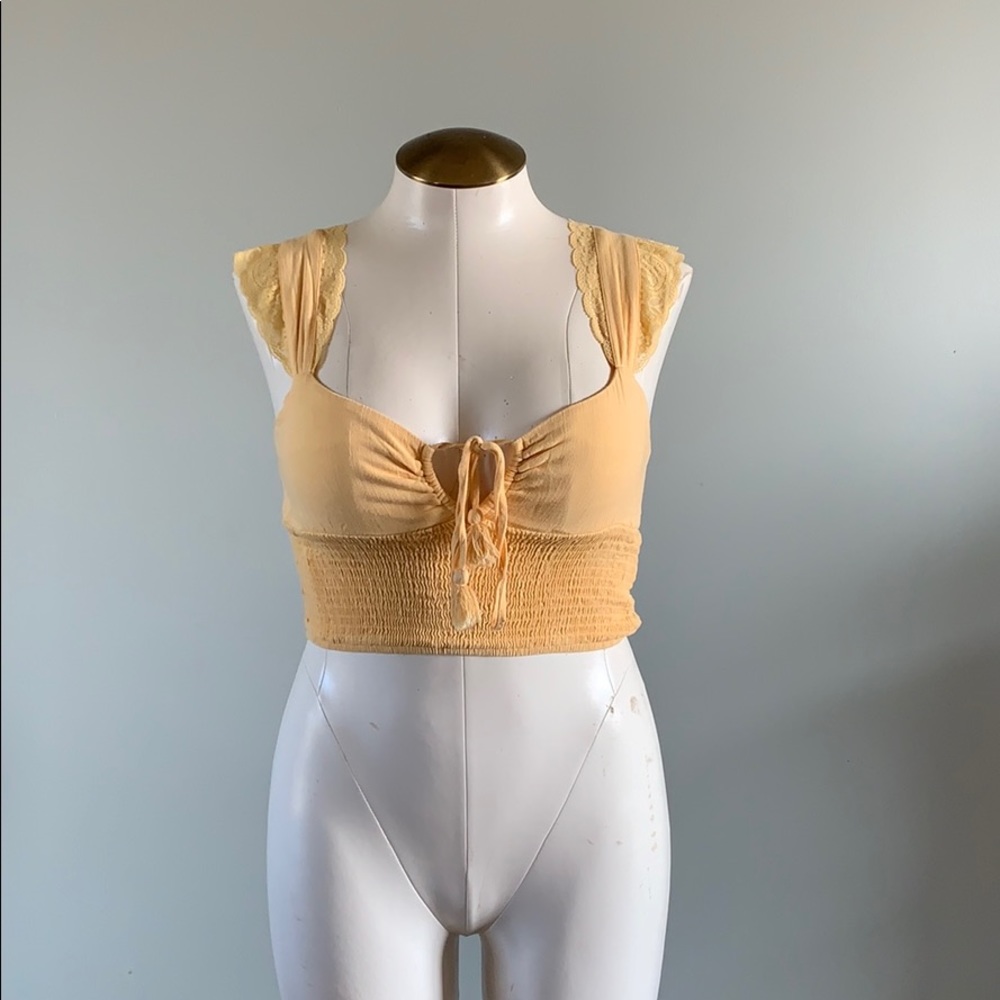 Yellow forever 21 ribbed crop top lace straps